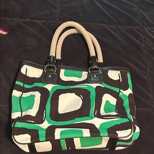 Banana Republic Green and Brown Patterned Tote